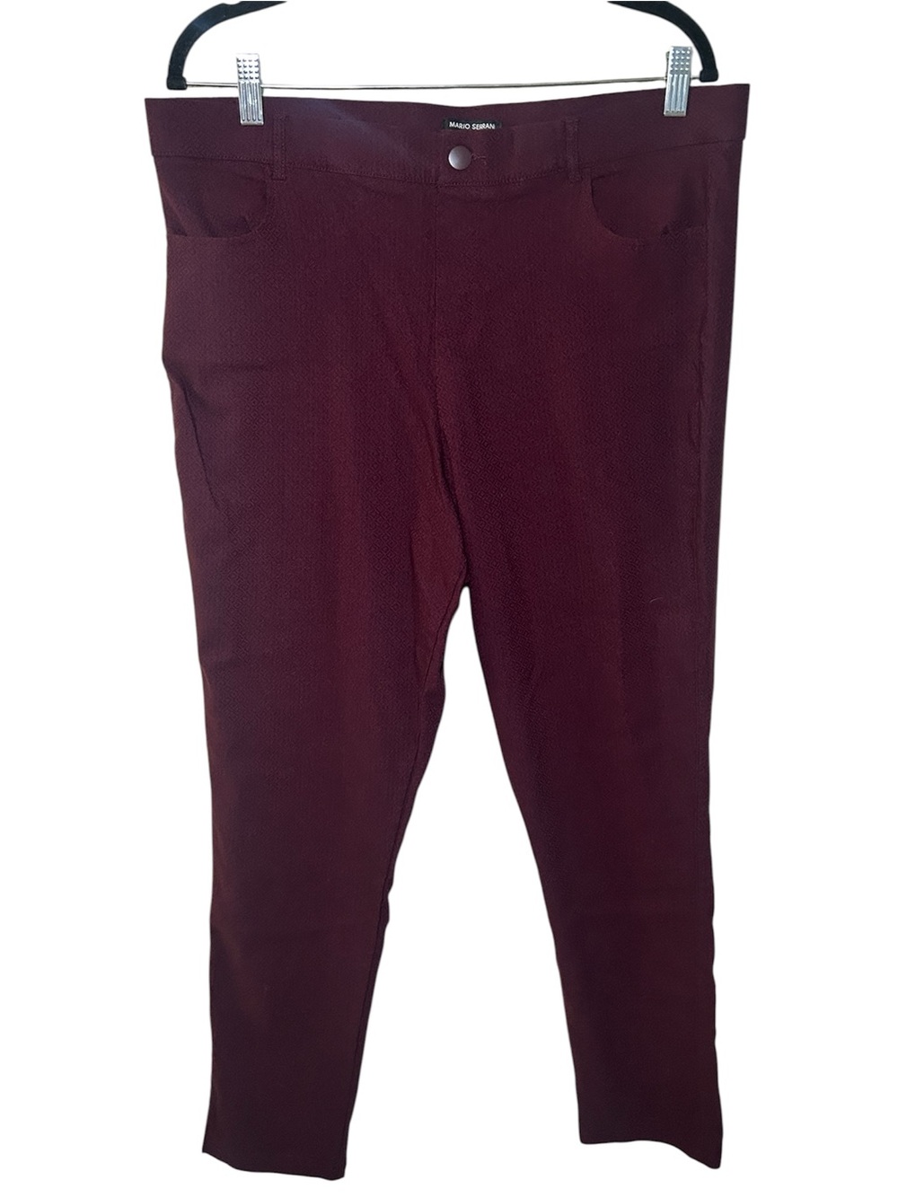 Mario Serrani Burgundy Textured Stretch Pants Fall Casual Holiday Office Chic
